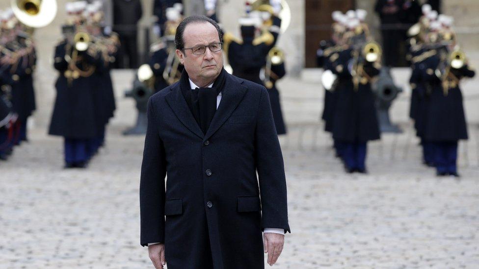 Francois Hollande leads the ceremony at Les Invalides monument