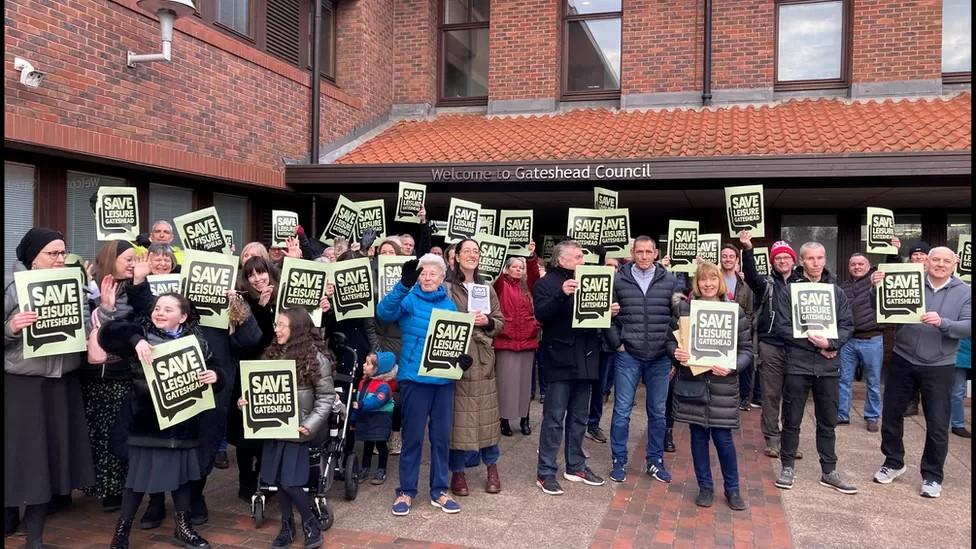 Campaigners outside the civic centre in January