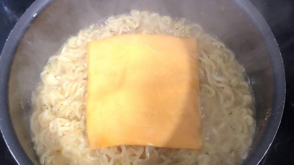 Super noodles and a slice of cheese