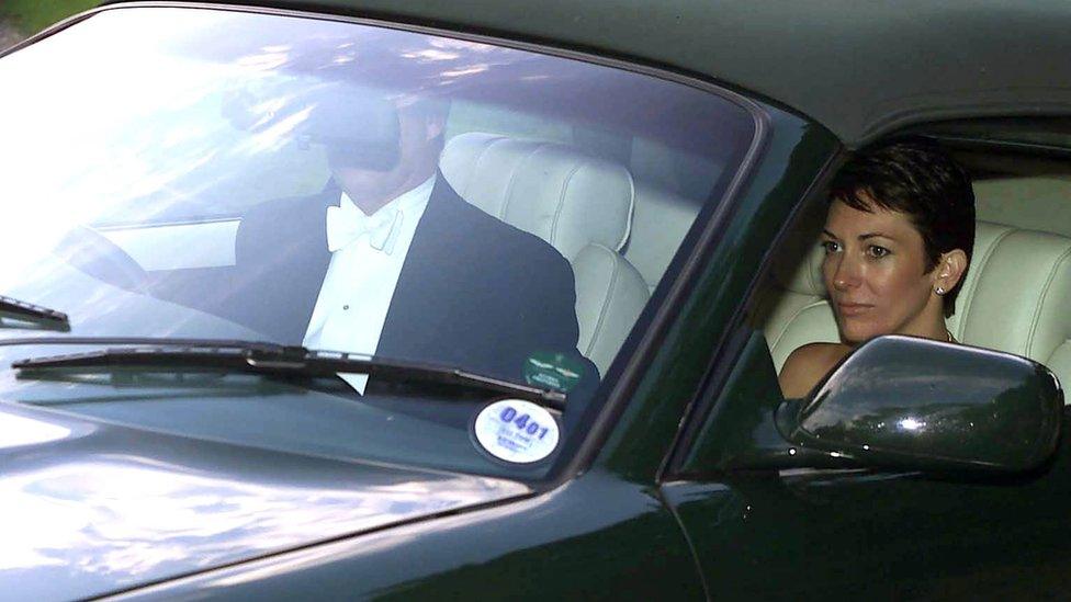 Duke of York and Ghislaine Maxwell leaving the wedding of Aurelia Cecil in Compton Chamberlayne near Salisbury