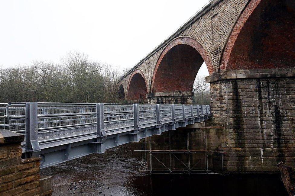 Wide shot of the new bridge