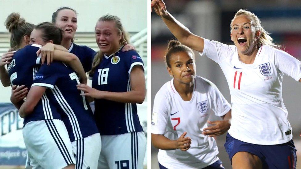 Scotland and England players celebrate.