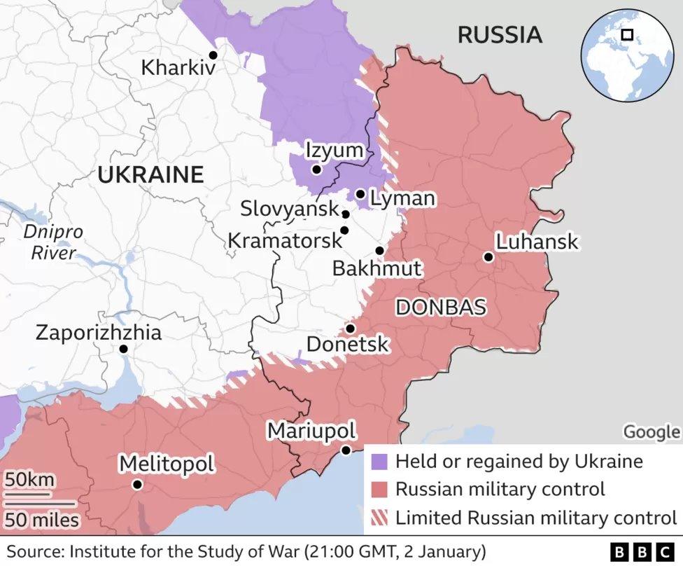 A map of the Ukrainian frotnline