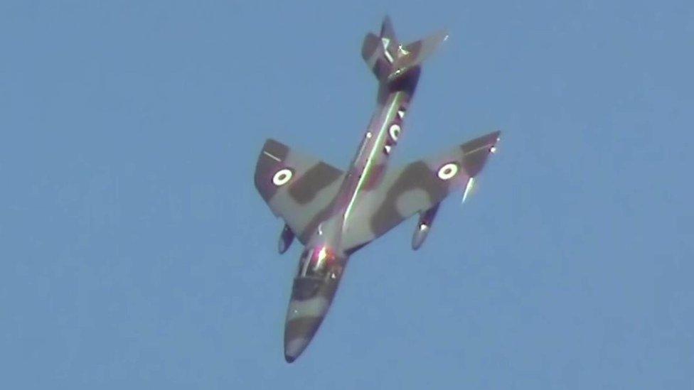 Hawker Hunter jet plane prior to plummeting onto the A27