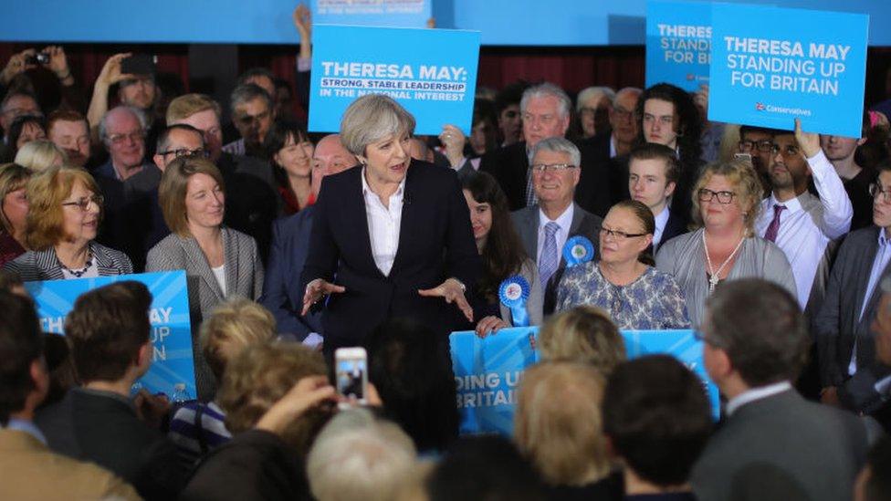 Former Prime Minister Theresa May at an election campaign rally in 2017