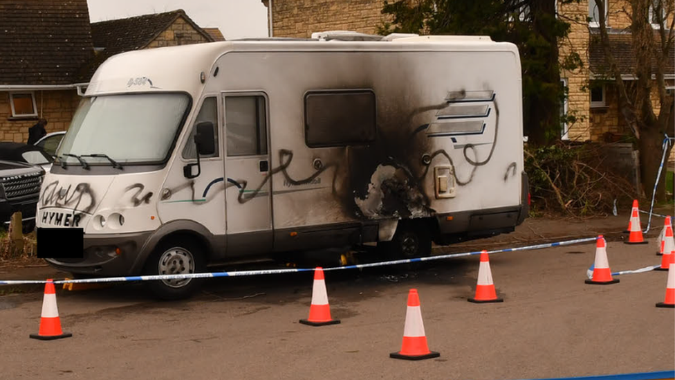 Fire-damaged campervan