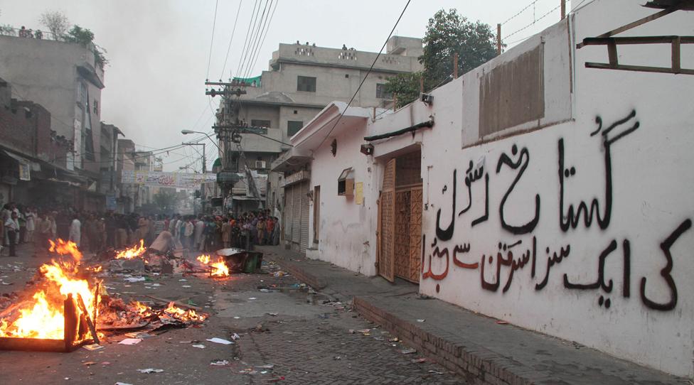 Riot outside a Christian girls' school in Lahore after a teacher was accused of blaspheming against Islam