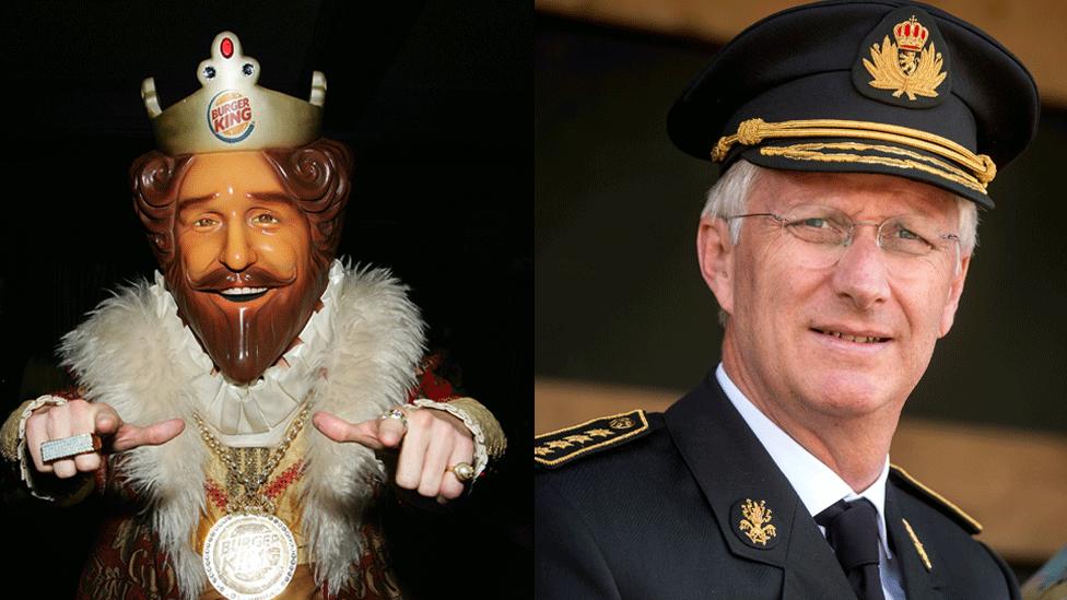 composite image of person in Burger King mask with King Philippe of Belgium