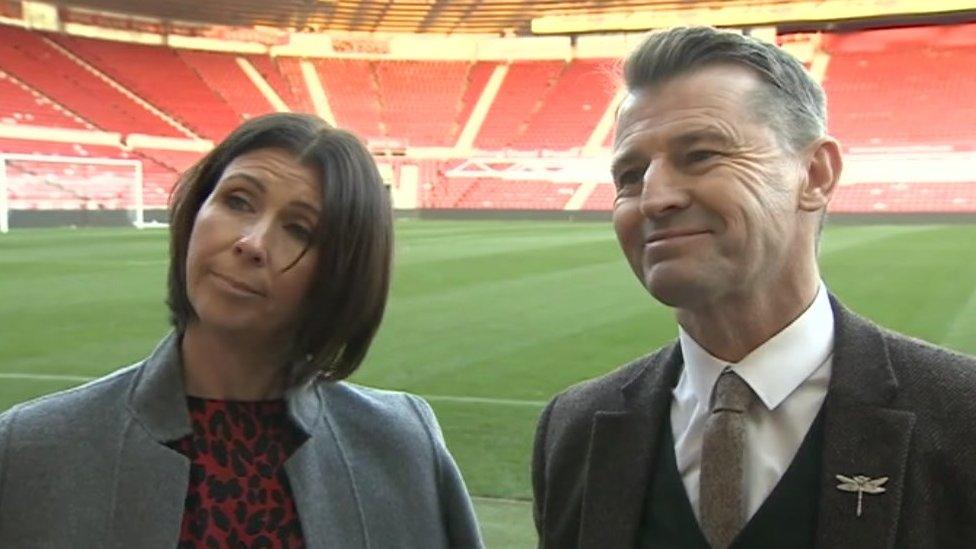 Julie and Colin Cooper, speaking at the Riverside Stadium about the decision to wind down the charity