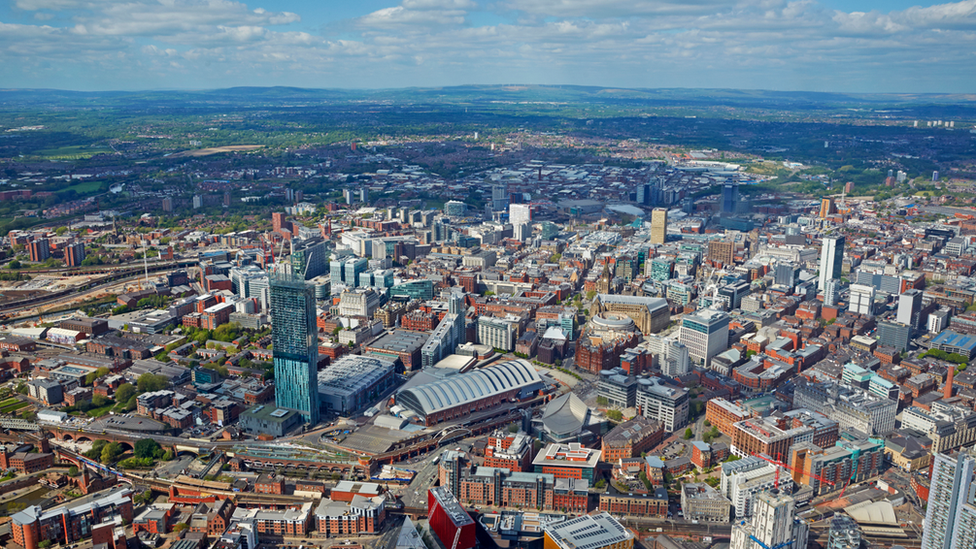 Aerial view of Manchester City Centre