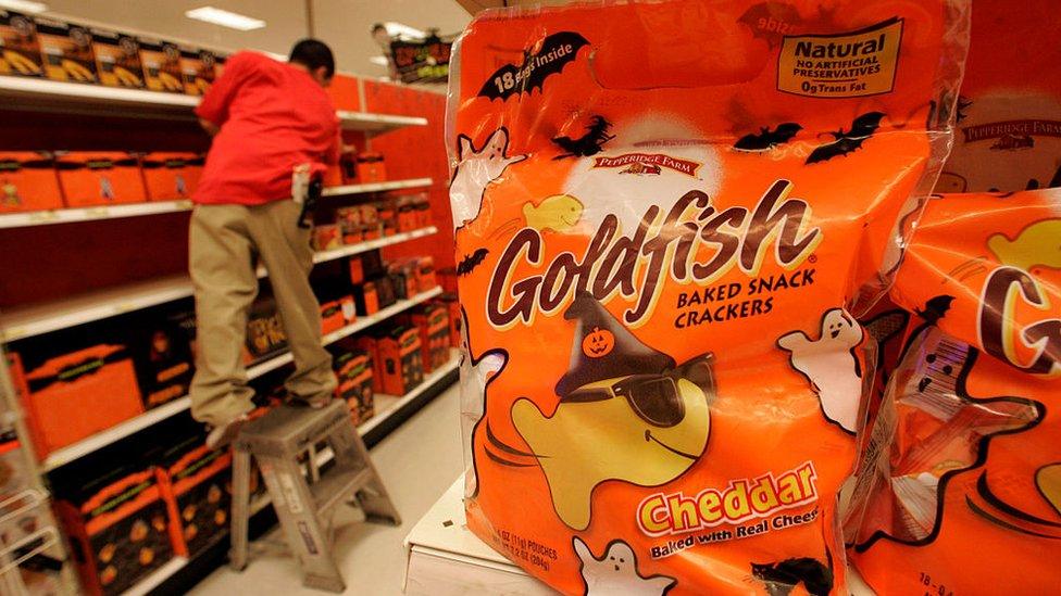 Goldfish Crackers on a shelf in Target