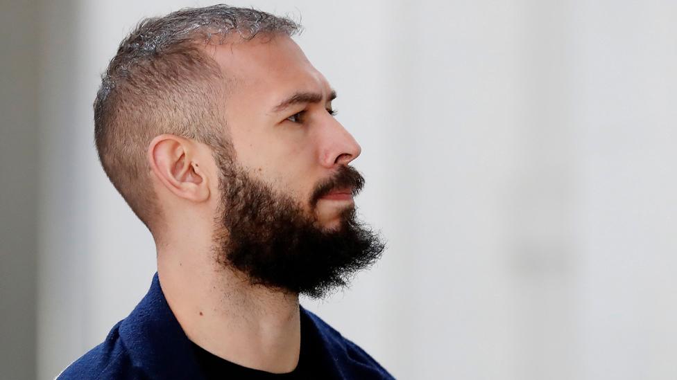 Andrew Tate waits for an appeal against preventive detention at the Bucharest Court, in Bucharest, Romania, 2 May 2023