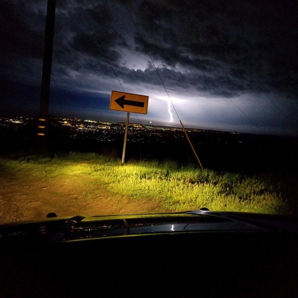 A final fork of lightning shown over the Santa Barbara skies