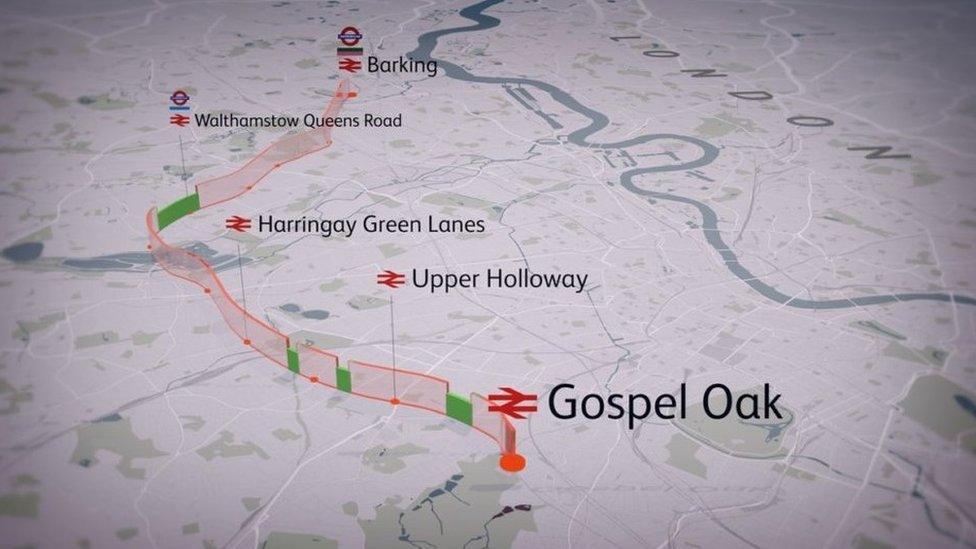 Route map of barking to Gospel Oak line