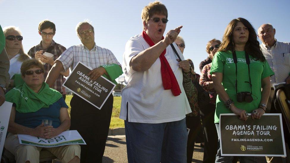 "Obama's failing agenda tour" - A rally of the Koch-backed conservative group, Americans for Prosperity