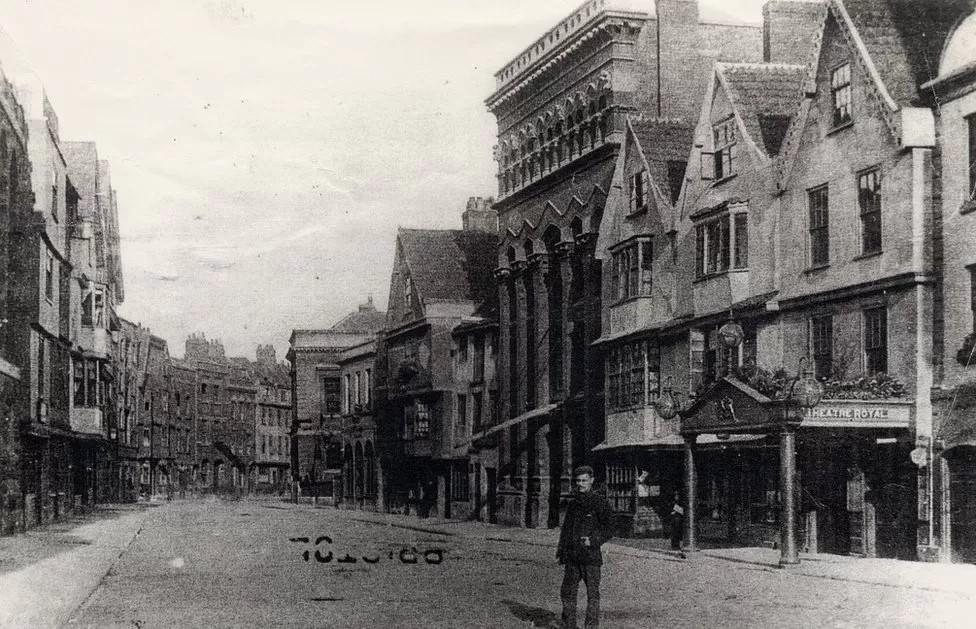 An old photo of King Street in black and white, probably during Victorian era