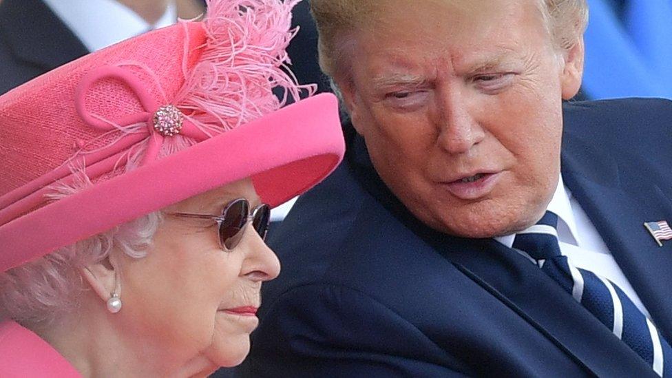 US-President-Donald Trump-talks-to-Britain's-Queen-Elizabeth-II