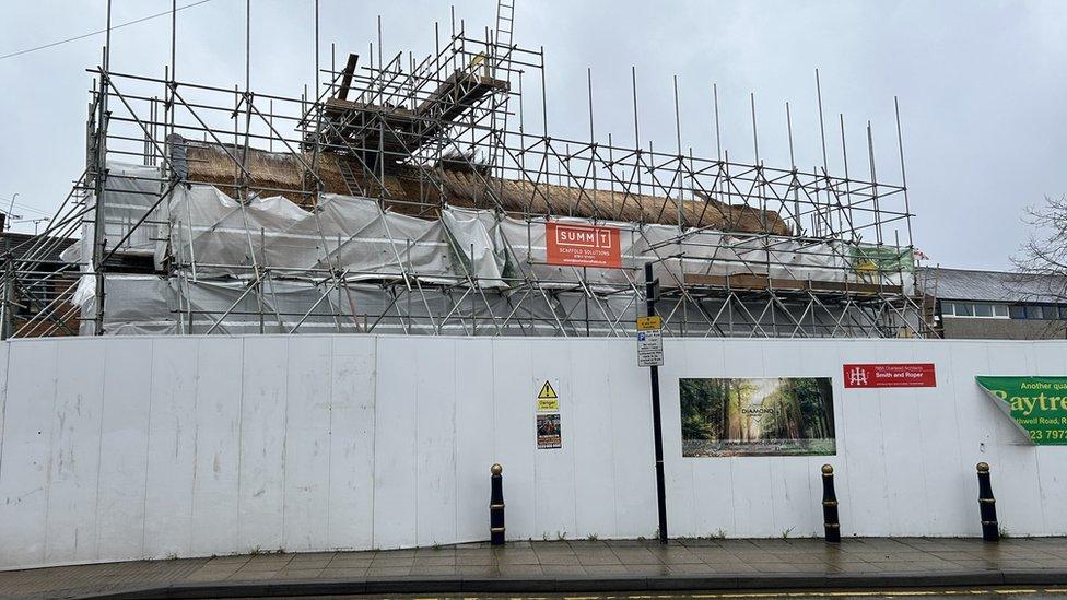 Scaffolding on Shambles pub