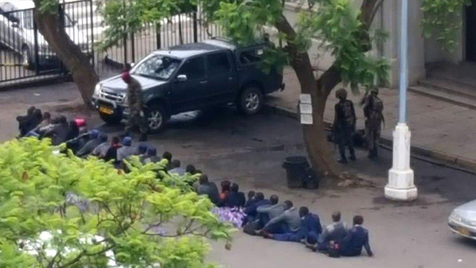 Picture tweeted by Fadzayi Mahere of people being detained by the army at any undisclosed location