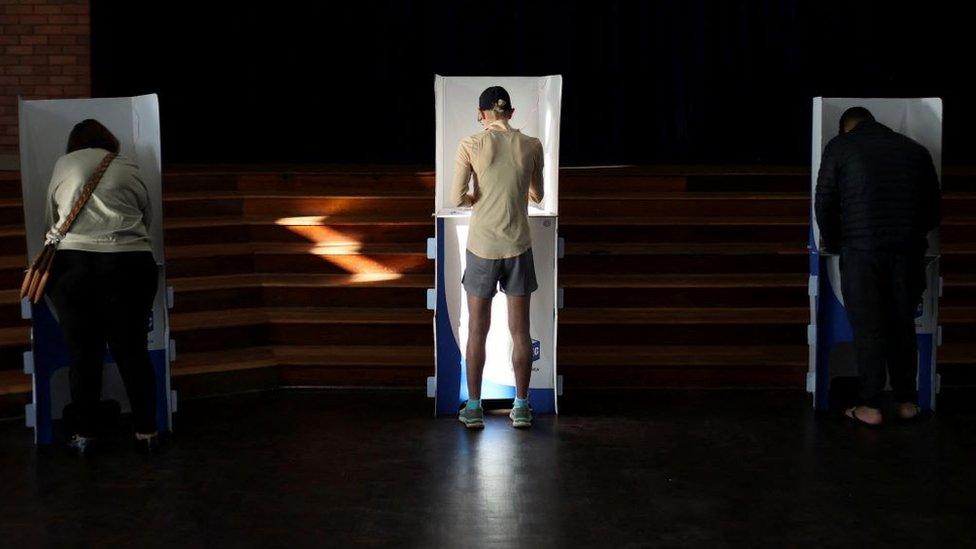 People vote in the South African elections at the Northwood Boys High School in Durban North, South Africa May 29, 2024.