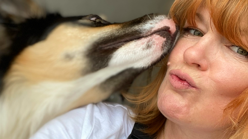 Katy Taylor with her rescue dog Max