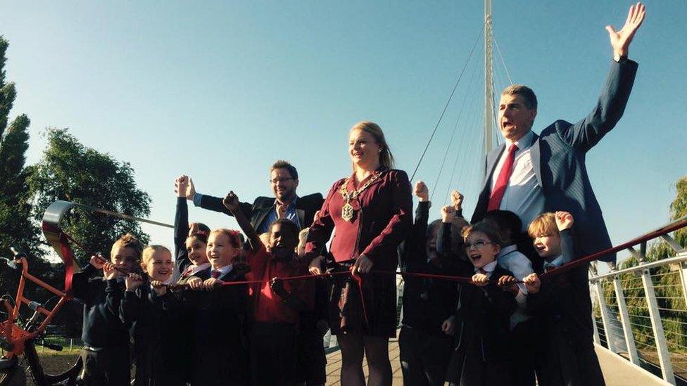 The new pedestrian cycle bridge