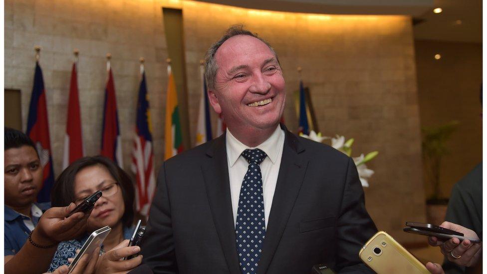 Australia's Agriculture Minister Barnaby Joyce speaks to journalists in Jakarta, Indonesia.