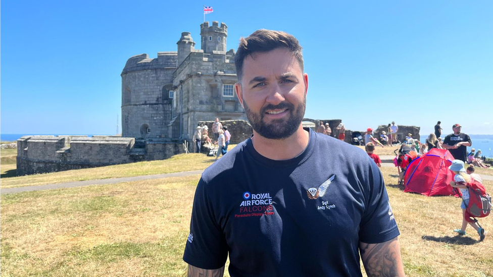 Sgt Andy Lynch in front of the castle