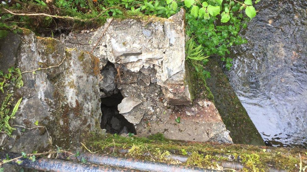 Foundations of Llanpumsaint bridge