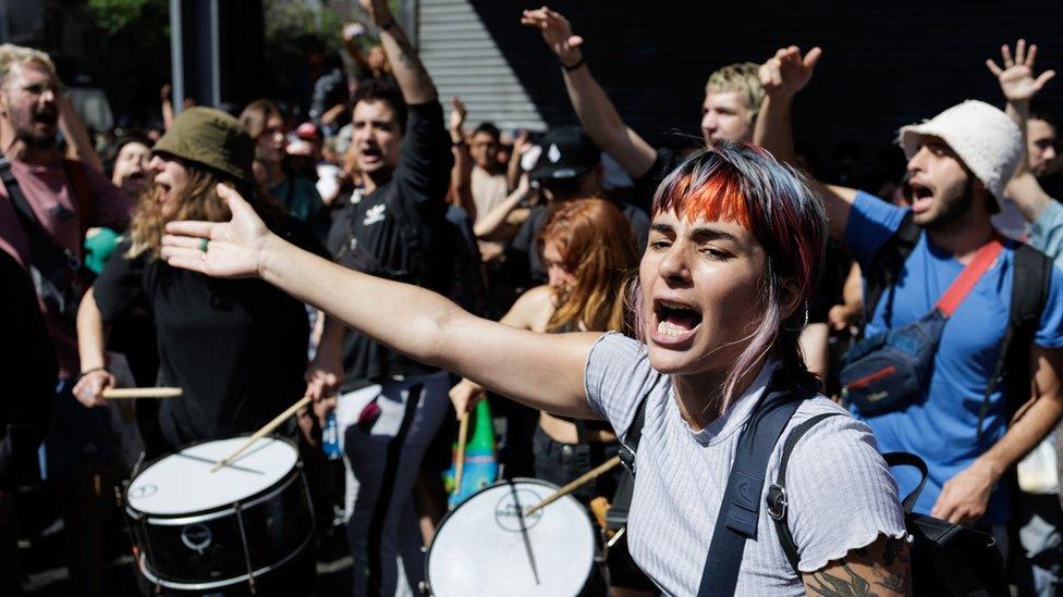 Citizens shout slogans against the goverment of new Argentinian President Javier Milei in Buenos Aires, Argentina, 20 December 2023.