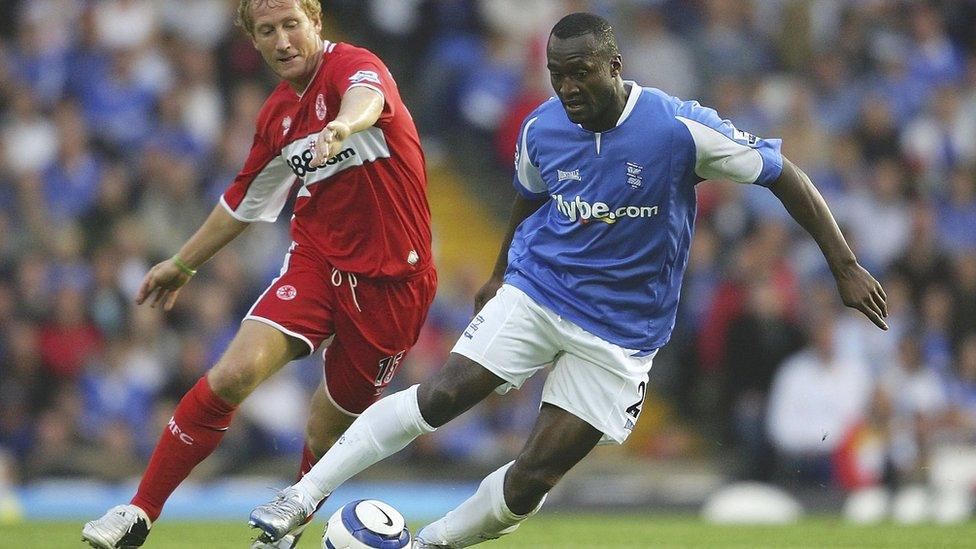 Middlesbrough's Ray Parlour (left) and Olivier Tebily of Birmingham City (right) clash in the 2005-06 Premier League season