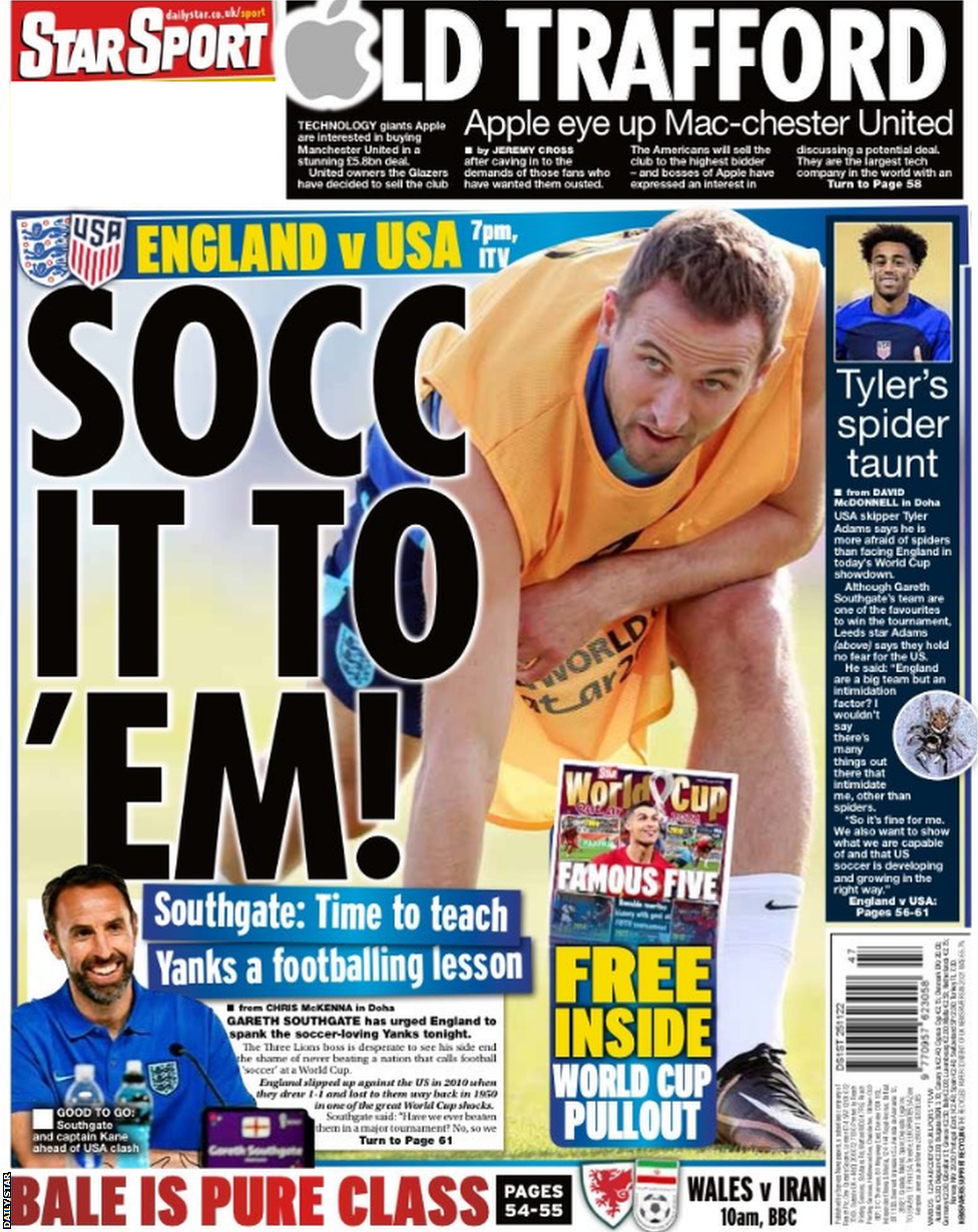Back page of Daily Star on 25 November 2022