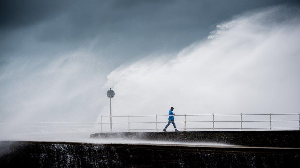 Waves lash Aberystwyth seafront