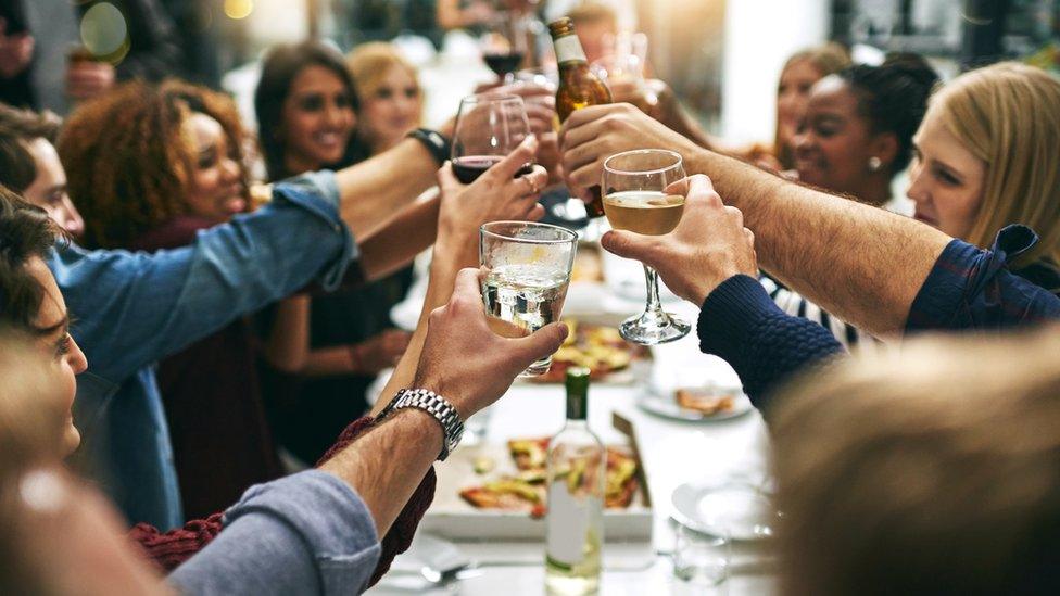 Friends drinking in a restaurant