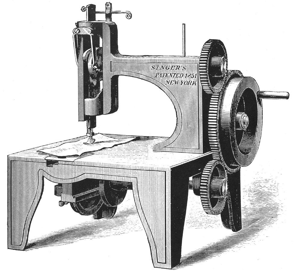 Isaac Merrit Singer's first sewing machine, patented in 1851