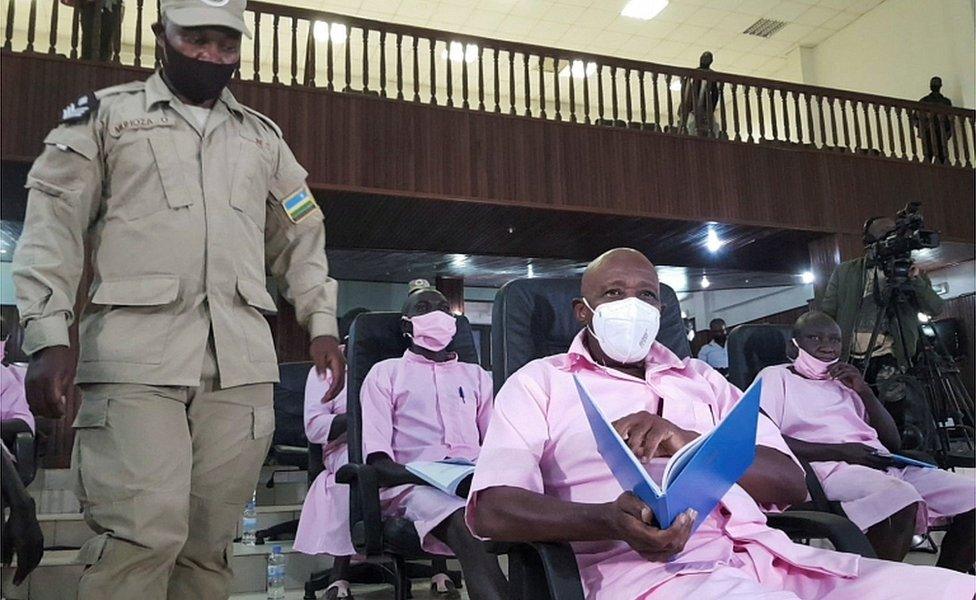 Paul Rusesabagina sits inside the courtroom in Kigali, Rwanda February 17, 2021.