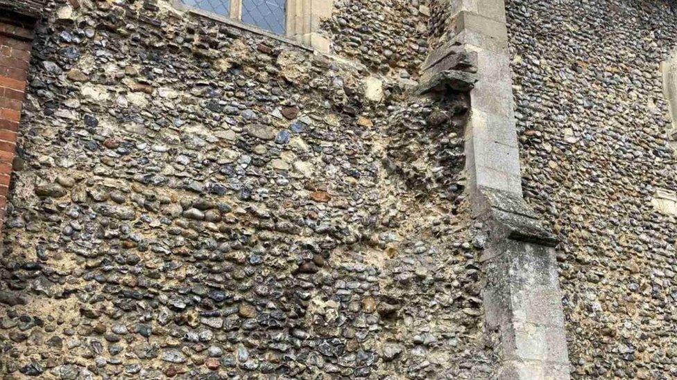 A wall of Becket's Chapel in Wymondham