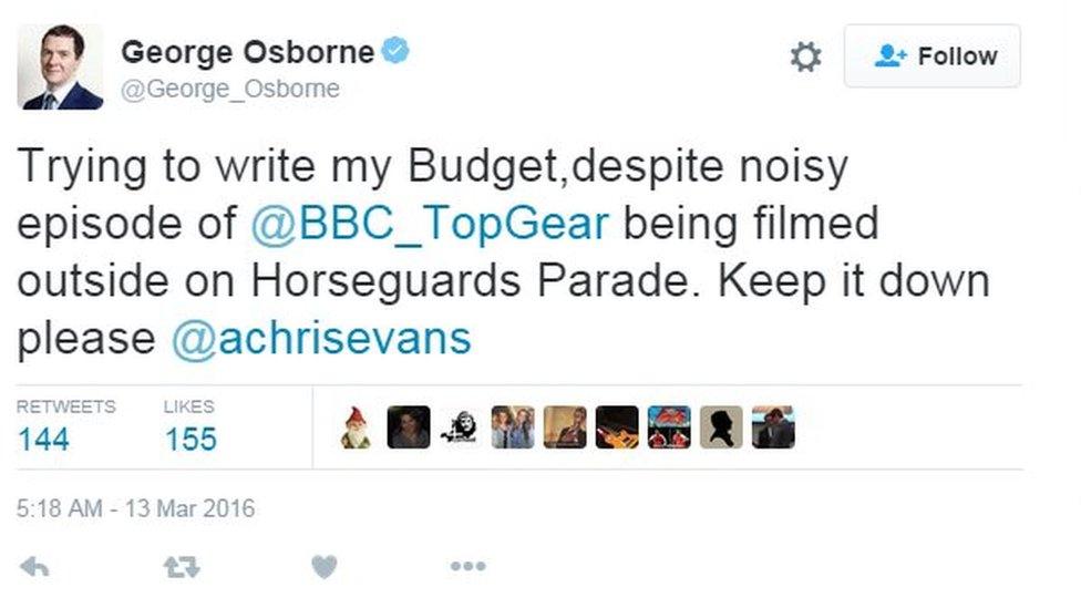 Screen grab of George Osborne's tweet