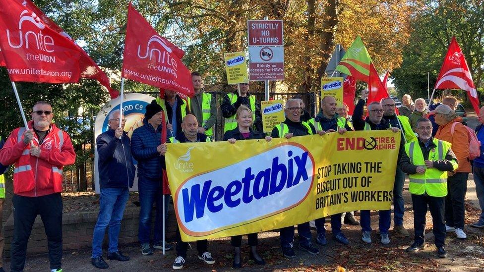 Weetabix staff picket line at Burton Latimer, Northamptonshire