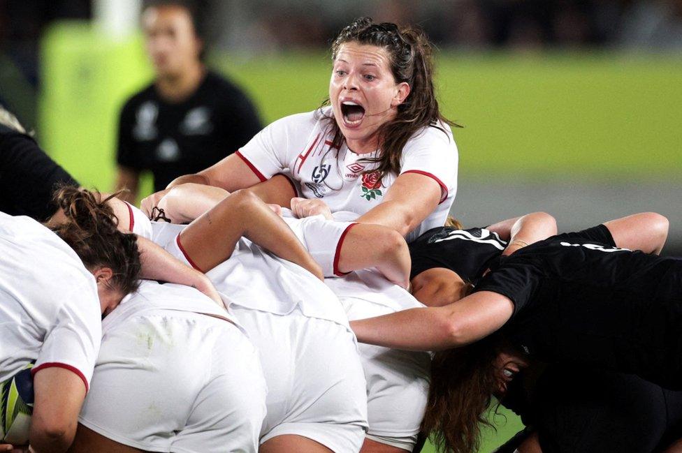 Abbie Ward during a lineout at the Rugby Union Women's World Cup final in November 2022