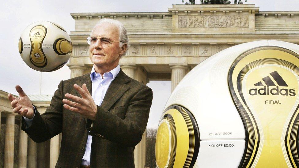 German football legend Franz Beckenbauer, head of Germany's organising committee for the 2006 World Cup, at the Brandenburg Gate in Berlin, 18 April 2006