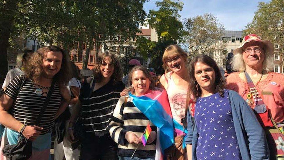 Aisha Brown (fourth from right) pictured with friends at London's Trans Pride on Saturday.