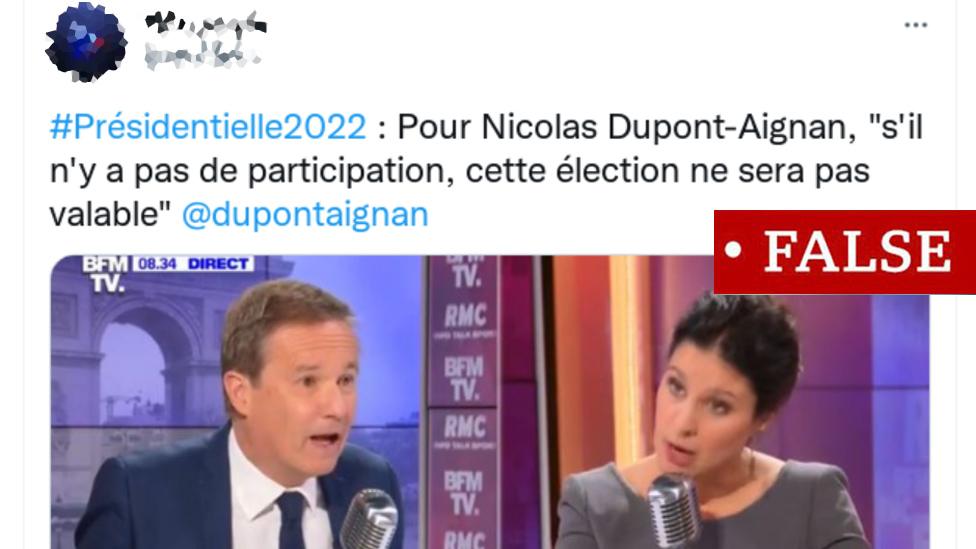 Tweet falsely claiming that the French election could be declared null and void