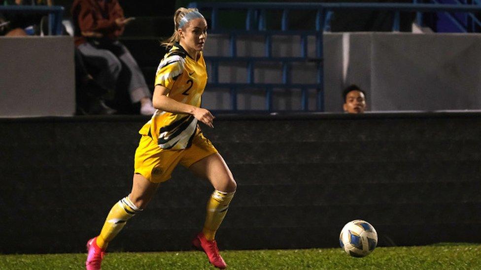 Gema Simon of Australia in action during the Women's Olympic Football Tournament Play-Off 2nd Leg between Vietnam and Australian Matildas at Cam Pha Stadium on March 11, 2020 in Cam Pha, Vietnam