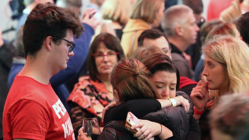 Labor supporters watch the tally count at the Federal Labor Reception at Hyatt Place Melbourne, Essendon Fields, in Melbourne, Australia, 18 May 2019