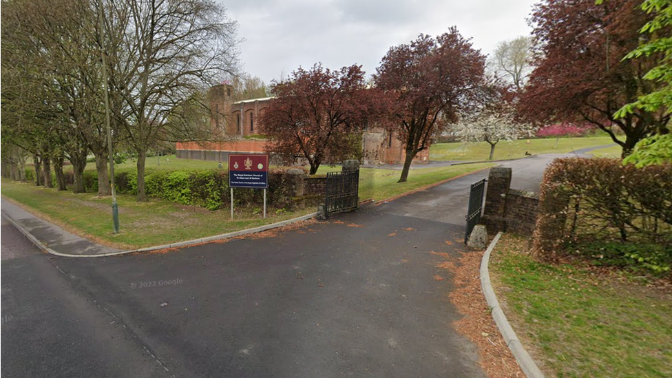 Entrance to garrison church of St Alban the Martyr