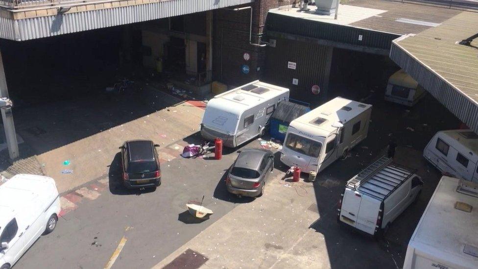 Caravans and vehicles at Thwaites brewery