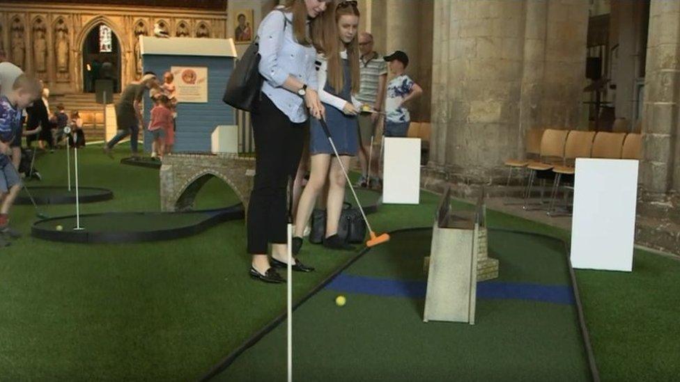 Crazy golf in Rochester Cathedral