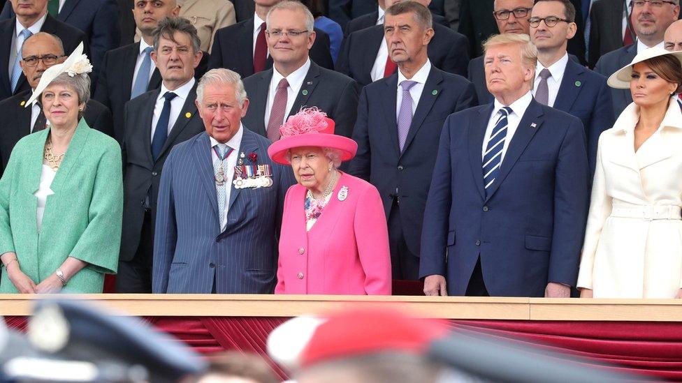 Prime Minister, Theresa May, Prince Charles, Prince of Wales, Queen Elizabeth II, President of the United States, Donald Trump and First Lady of the United States, Melania Trump