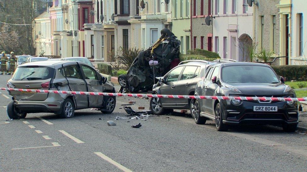 The scene of the fire engine crash in Larne